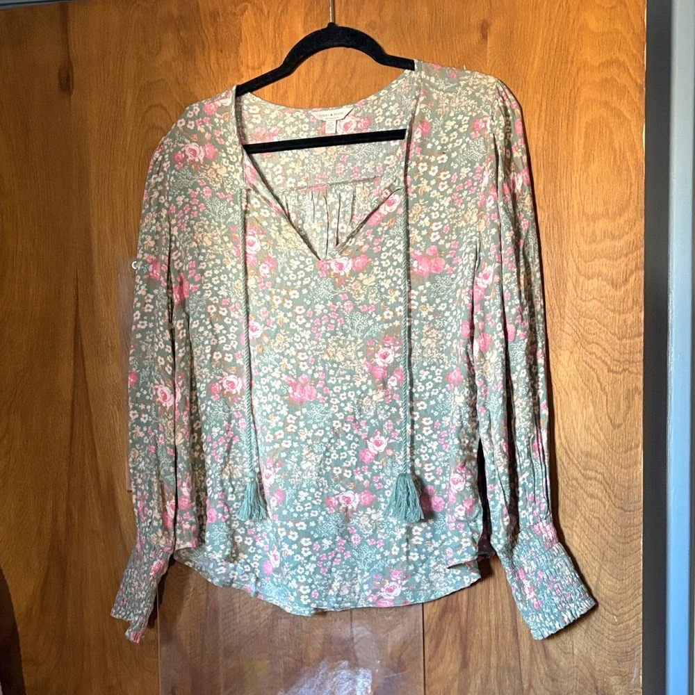 Lucky Brand Soft Floral Women's Top - Pink and Green - Picture 1 of 6